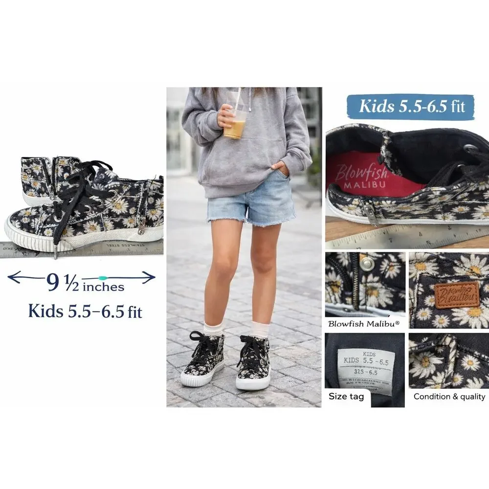Blowfish Malibu Daisy Floral High Top Sneakers Girls Side Zip‎ Coquette Cute